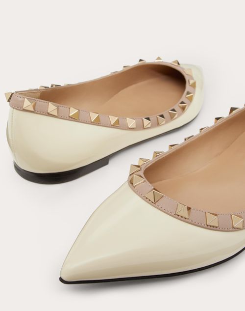 Valentino Garavani Rockstud Patent Leather Ballet Flats in Beige - Valentino  Garavani