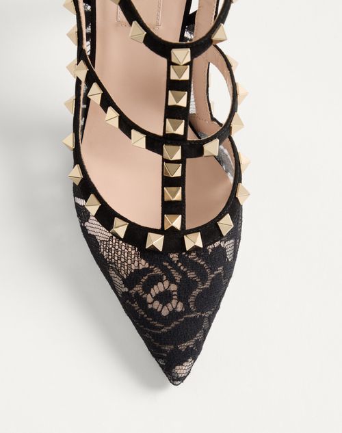 Valentino Garavani - Rockstud Lace Pump With Straps 100mm - Black - Woman - Pumps