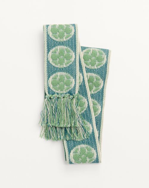 Valentino Garavani - Antibes Cotton Scarf With Fringe - Ivory/blue/aquamarine - Man - New Arrivals