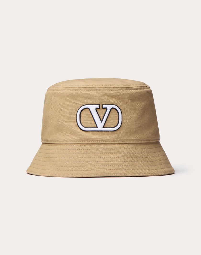 Valentino Handbags Cappello Bucket Vlogo Signature In Cotone Con Ricamo Vlogo per Uomo in Beige | Valentino IT