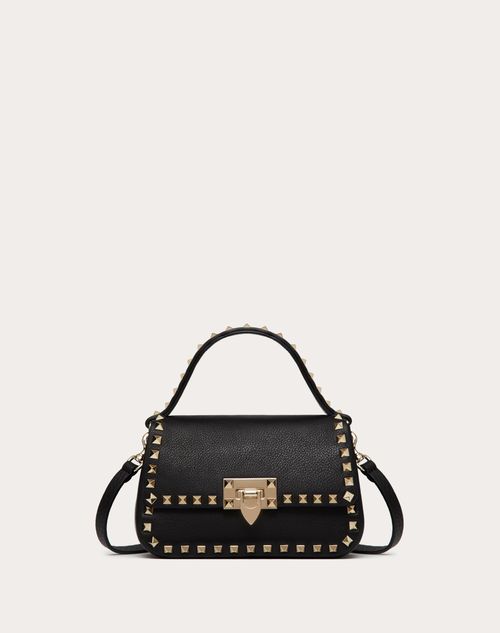 Valentino Garavani - Small Rockstud Grainy Calfskin Handbag - Black - Woman - Top Handle Bags