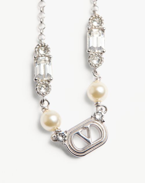 Valentino Garavani - Ovalette Necklace In Metal, Pearls, And Swarovski® Crystals - Rhodium - Woman - Accessories
