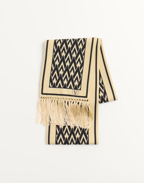 Valentino Garavani - Toute La V Bandeau Scarf In Silk With Fringes - Cream/black - Man - Soft Accessories