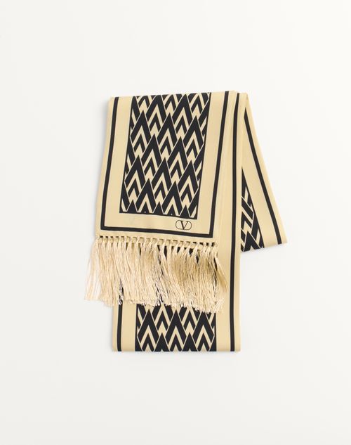 Valentino Garavani - Toute La V Bandeau Scarf In Silk With Fringes - Ivory/black - Man - Shelf - M Accessories - Scarves