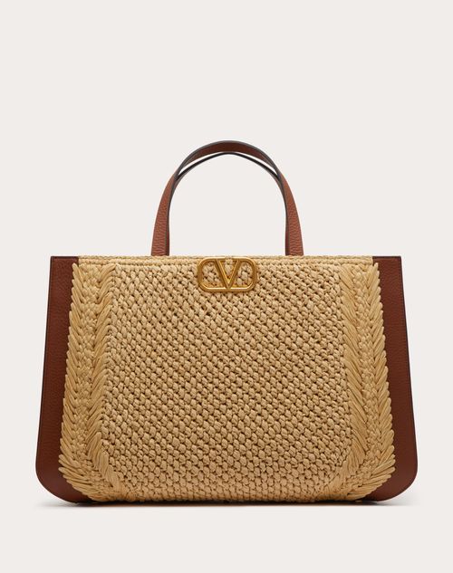 V Logo Small Crochet Tote Bag in Brown - Valentino Garavani