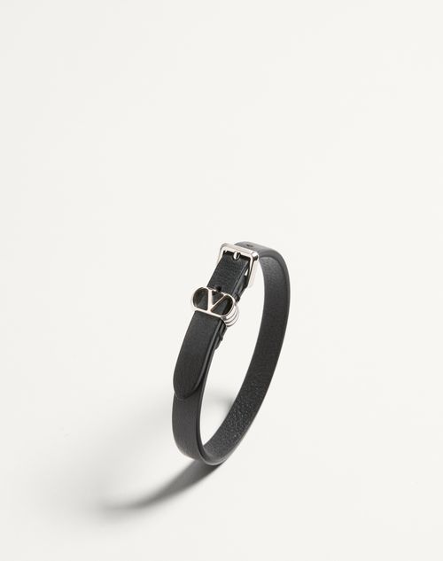 Valentino Garavani - Valentino Ovalette Calfskin Bracelet - Black - Man - Jewellery
