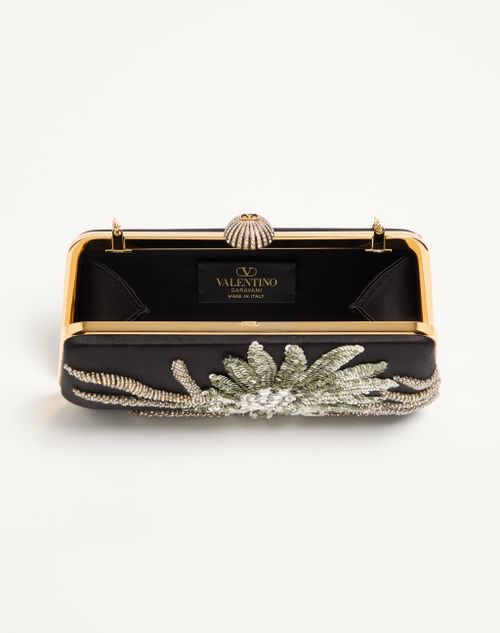 Valentino Garavani - Valentino Garavani Carry Secrets Minaudiere In Satin With Floral Embroidery - Black/crystal - Woman - Clutches