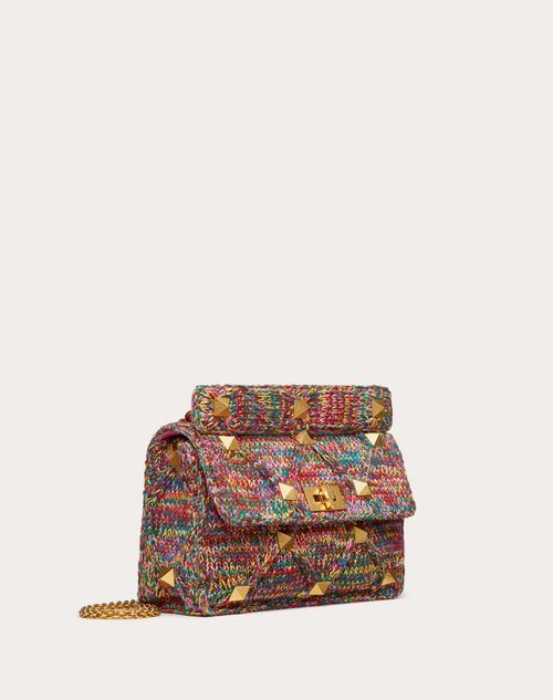 Valentino Garavani - Large Multicolored Cotton Roman Stud The Shoulder Bag With Chain - Multicolor - Woman - Shoulder Bags