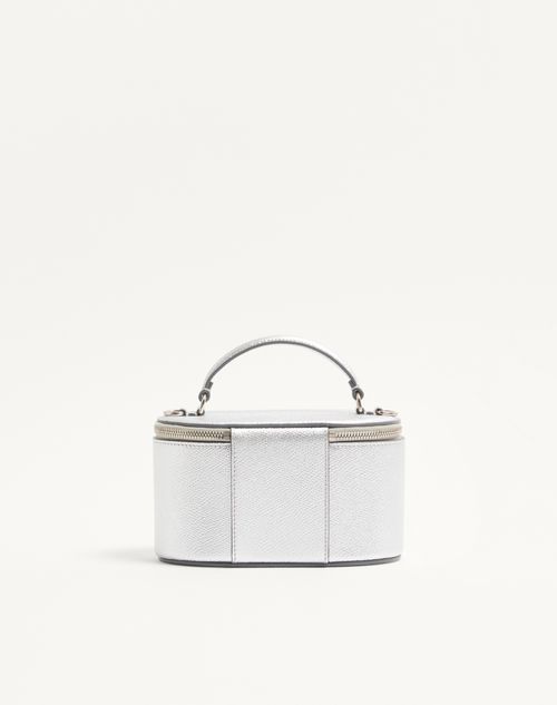 Valentino Garavani - Vlogo Signature Mini Vanity Bag In Laminated Grainy Calfskin - Silver - Woman - Wallets And Small Leather Goods