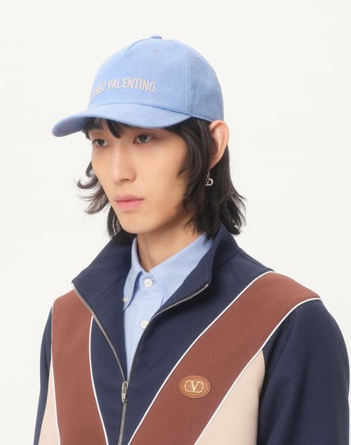 Valentino Garavani - Chez Valentino Denim Baseball Cap With Embroidery - Azure - Man - Hats And Gloves