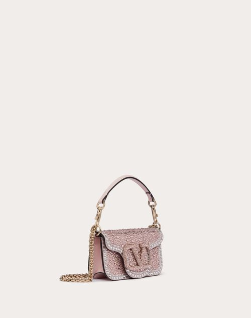 Valentino Garavani - Bolso Pequeño De Hombro Valentino Garavani Locò Con Estrás - Cristal/rose Quartz/platino - Mujer - Bolsos Mini Y Micro