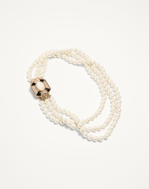 Valentino Garavani - Pas Plus Necklace In Metal, Enamel, Resin, Pearls And Swarovski® Crystals - Cream/black/gold - Woman - Fashion Jewelry