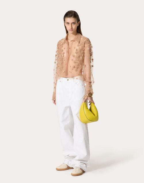 Valentino Garavani - Small Vlogo Moon Hobo Bag In Grainy Calfskin With Chain
 - Cedar Yellow - Woman - Bags