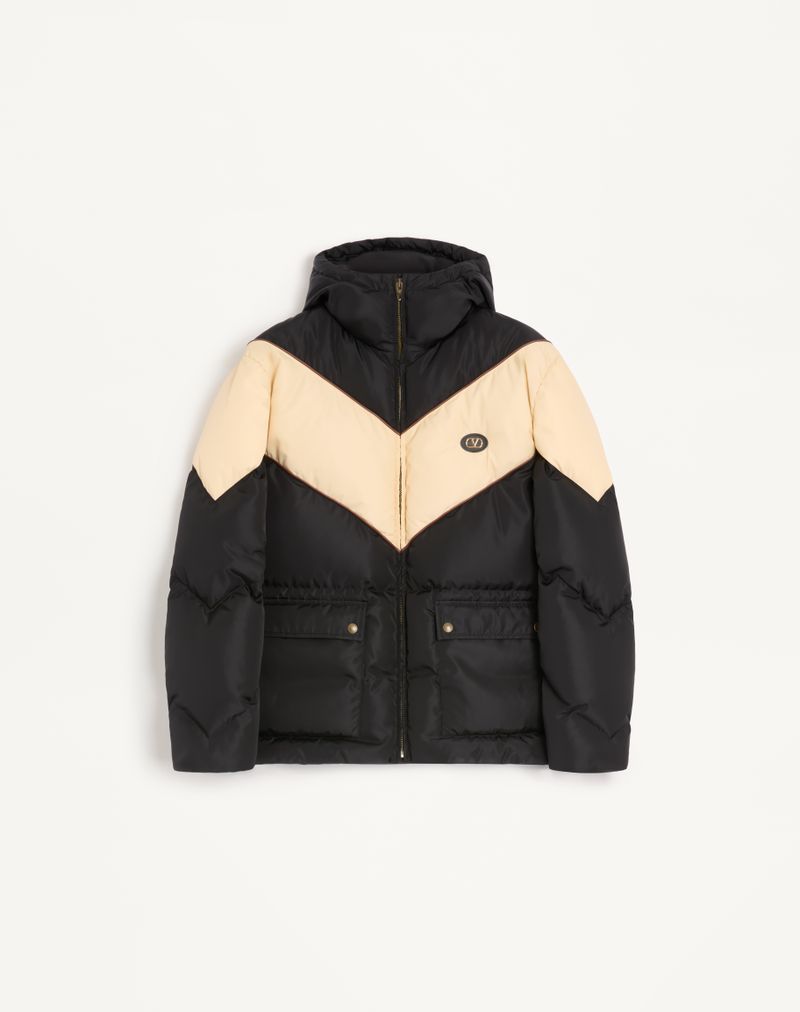 Doudoune Capuche Nylon V Incrusté VLogo Noir/Beurre — Valentino