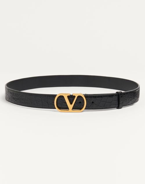 Valentino Garavani - Vlogo Signature Crocodile Belt 30 Mm - Black - Man - Belts - M Accessories