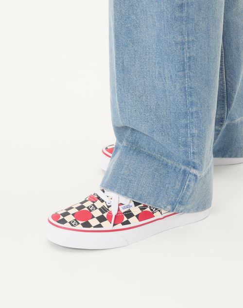 Valentino Garavani - Valentino Garavani And Vans Low-top Trainer In Fabric With Vlogo Checkerboard Print And Polka Dot Detail - Butter/black/rouge Pur - Woman - Sneakers