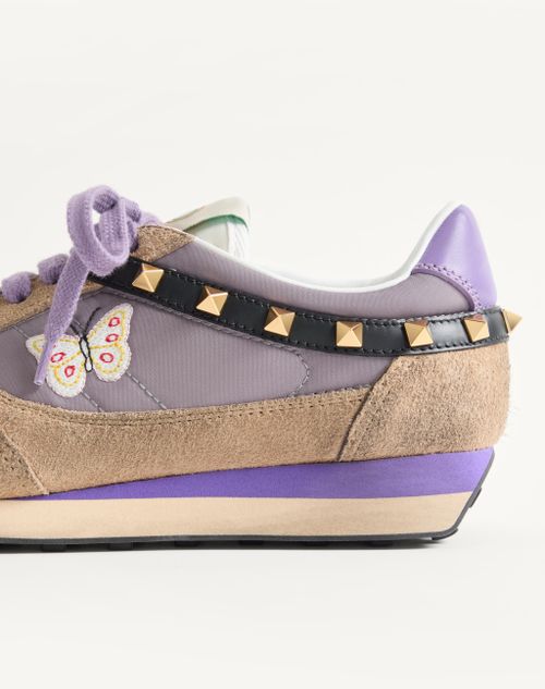 Valentino Garavani - スタッドアップ バタフライエンブロイダリー スプリットレザー X ナイロン スニーカー - ライラック/マルチカラー - ウィメンズ - スニーカー