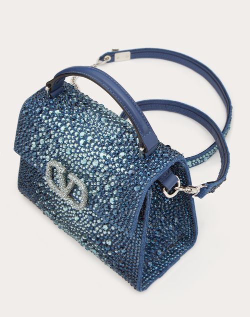 Mini Vsling Denim Handbag With Rhinestones for Woman in Blue