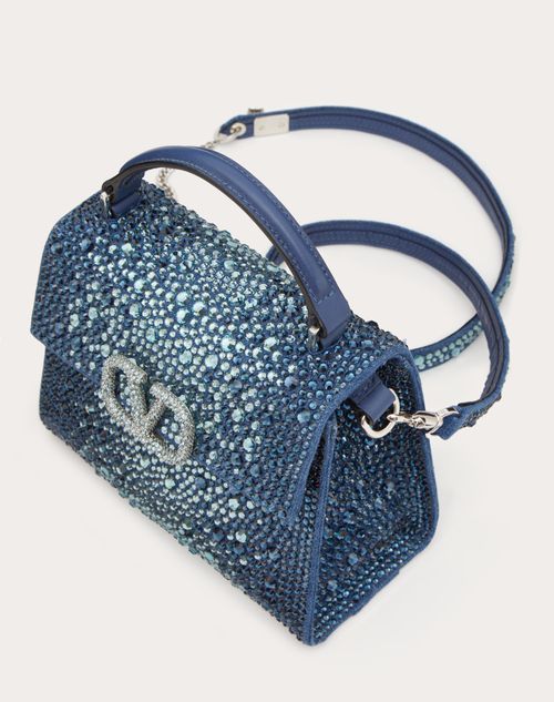 Mini Vsling Denim Handbag With Rhinestones for Woman in Blue | Valentino US