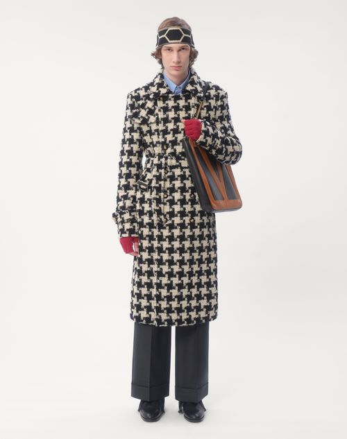 Valentino - Double-breasted Wool Trench Coat With Pied De Coque Motif - Ivory/black - Man - Shelf - Mrtw - Formalwear - W1