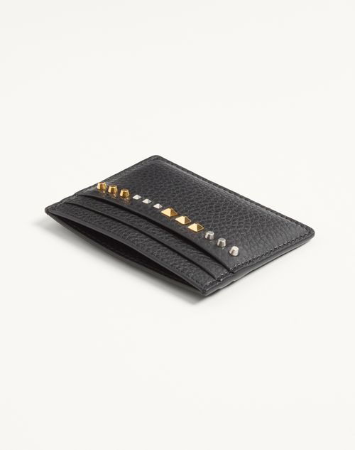 Valentino Garavani - Rockstud Grainy Calfskin Cardholder - Black - Man - Wallets And Small Leather Goods