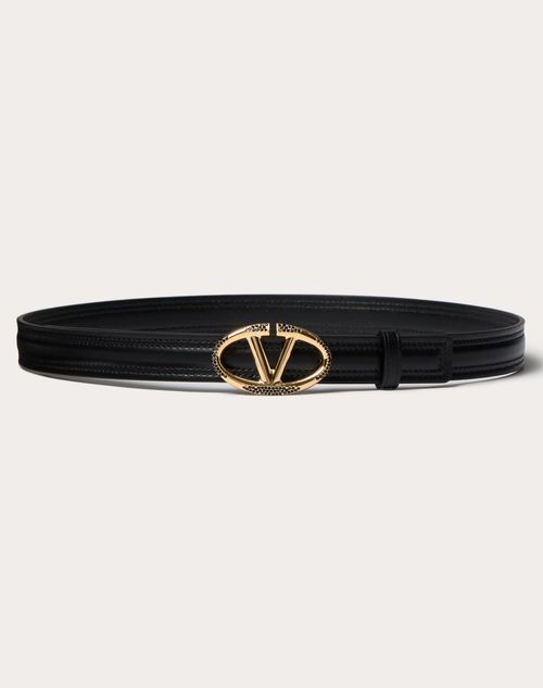 Valentino Garavani - Ceinture Vlogo The Bold Edition En Cuir De Veau Brillant, Hauteur : 20 mm - Noir - Femme - Ceintures