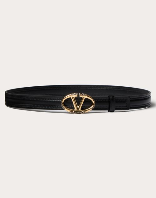 Valentino Garavani - The Bold Edition Vlogo Shiny Calfskin Belt 20 Mm - Black - Woman - Belts - Accessories