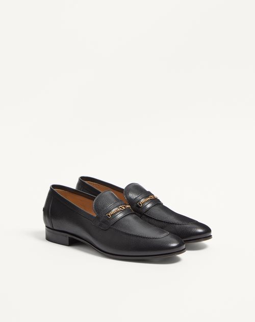 Valentino Garavani - Vlogo Signature Kidskin Loafer - Black - Man - Loafers And Driver