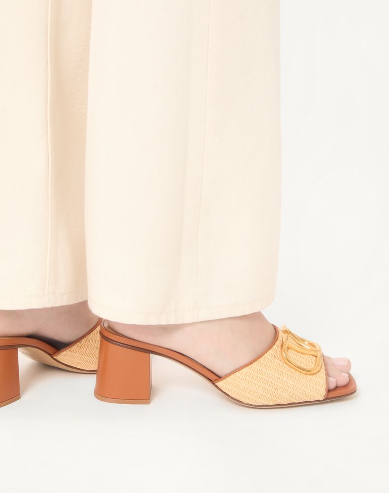 Valentino Garavani Vlogo Signature Slide Sandal In Raffia 60Mm Woman Beige 39.5