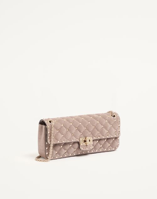 Valentino Garavani - Valentino Garavani Rockstud Spike Medium Suede Shoulder Bag - Grey - Woman - Shoulder Bags