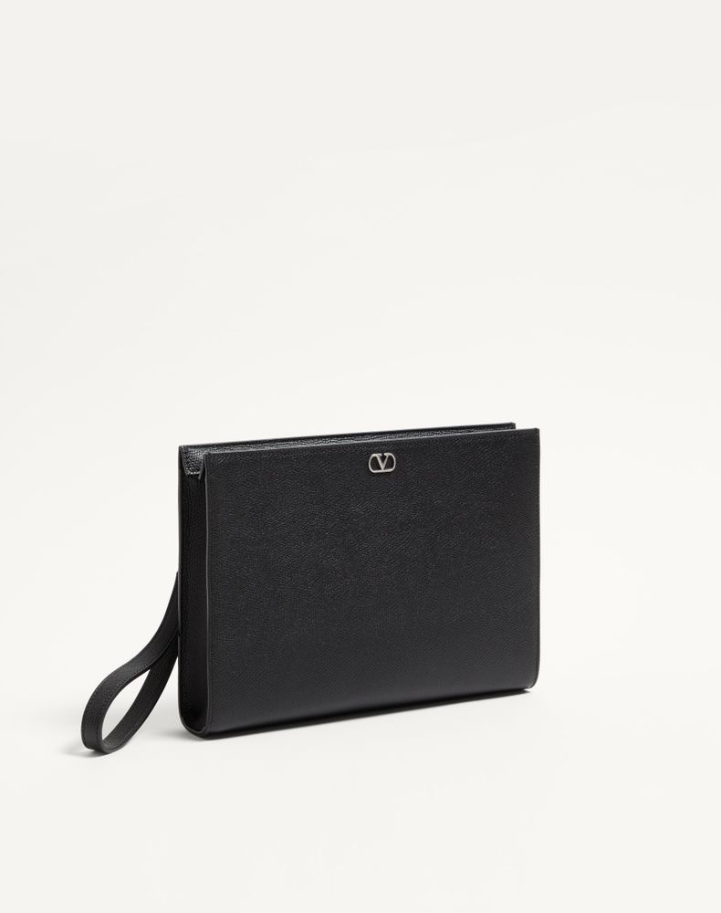 Valentino Garavani Vlogo Signature Grainy Calfskin Pouch Man Black Uni