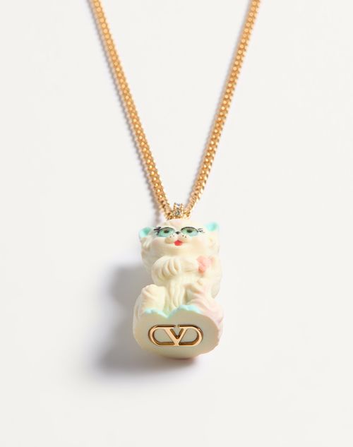 Valentino Garavani - Le Chat De La Maison Necklace In Metal, Nylon And Swarovski® Crystals - Antique Brass - Woman - Jewellery