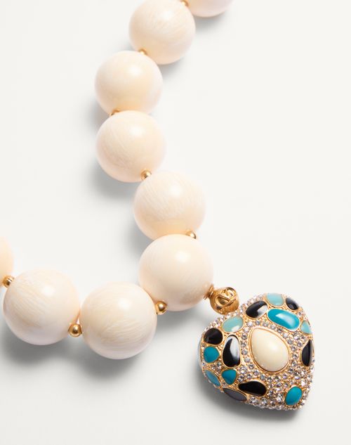 Valentino Garavani - Coeur Royal Necklace In Metal, Resin, Enamel And Swarovski® Crystals - Antique Brass/turquoise/white/crystal/ivory - Woman - Fashion Jewelry