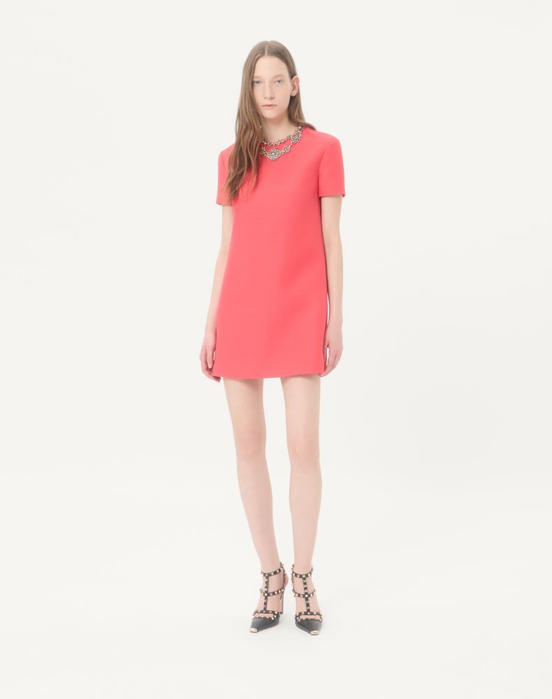 Valentino Embroidered Crepe Couture Short Dress Woman Coral/Silver 42