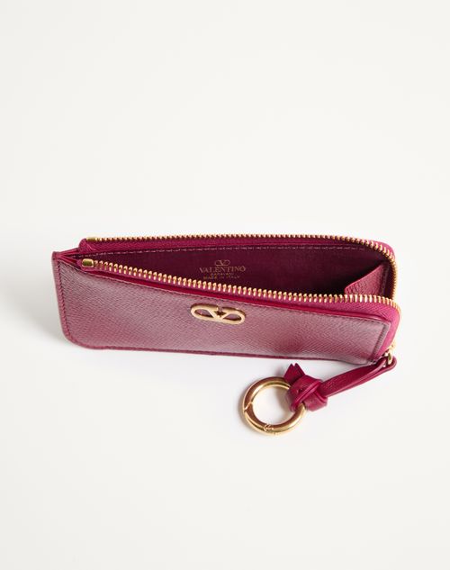 Valentino Garavani - Valentino Garavani Vlogo Signature Zip-around Charm Cardholder In Grainy Calfskin - Insolent - Woman - Accessories