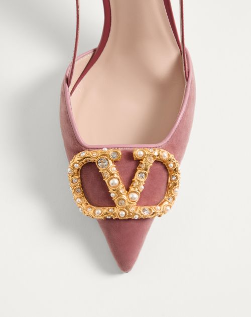 Valentino Garavani - Vlogo Signature Slingback Pumps In Velvet With Jewel Logo 80mm - Phard - Woman - Woman Shoes Sale