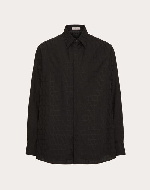 Valentino - Camisa De Popelina De Algodón Con Estampado Toile Iconographe - Negro - Hombre - Shelf - Mrtw - Pre Ss24 Toile