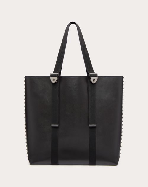 ヴァレンティノ ガラヴァーニ ロックスタッズ グレインカーフスキン ショッピングバッグ for メンズ インチ ブラック | Valentino JP