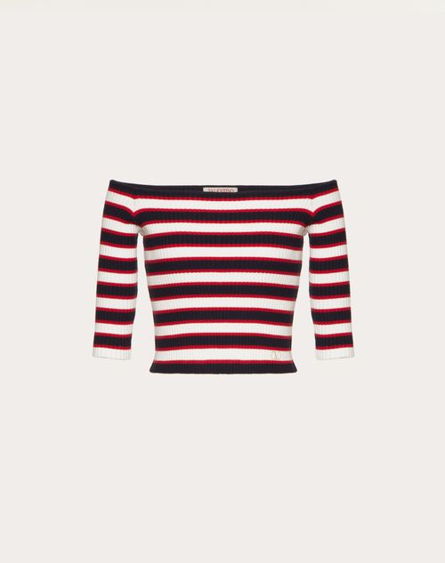 Valentino - Cotton Sweater - Blue/red/ivory - Woman - Sweaters