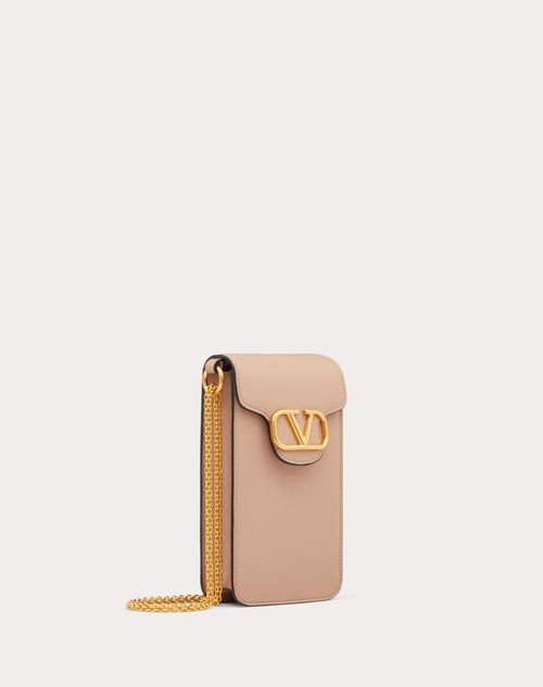 Valentino Garavani - Locò Calfskin Phone Case With Chain - Rose Cannelle - Woman - Wallets And Small Leather Goods
