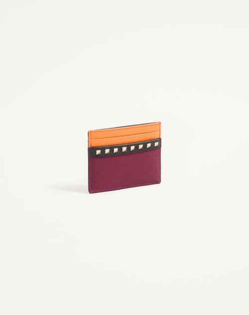 Valentino Garavani - Valentino Garavani Stud Up Cardholder In Nylon And Grainy Calfskin - Insolent/orange - Man - Wallets And Small Leather Goods