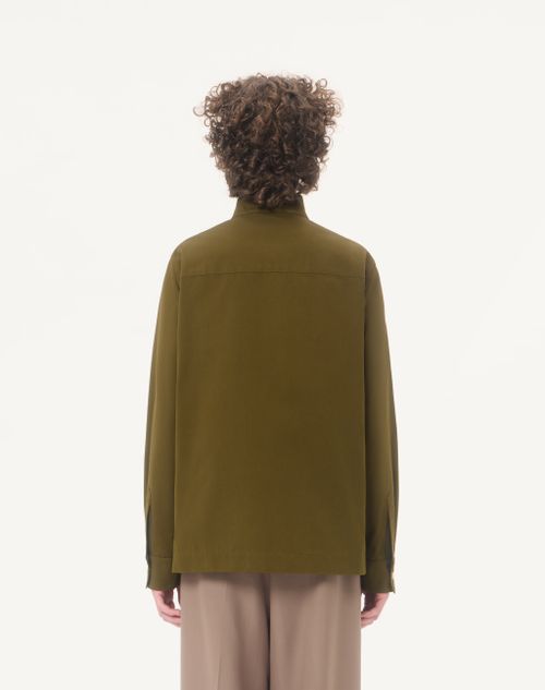 Valentino - Valentino Hemdjacke Aus Canneté-baumwolle Mit Vlogo-stickerei - Militärgrün - Mann - Jacken Und Winterjacken