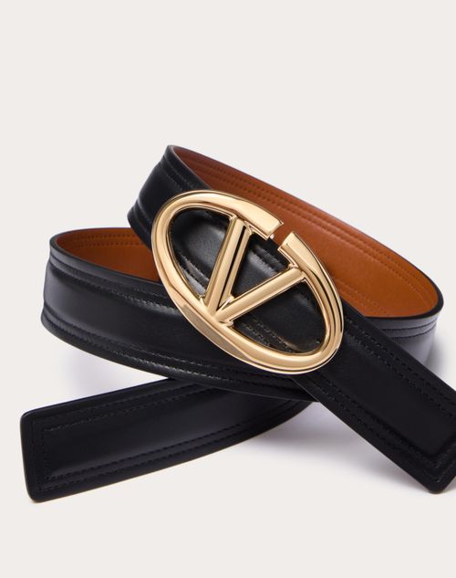 Valentino Garavani - The Bold Edition Vlogo Shiny Calfskin Belt 30 Mm - Black/brown - Woman - Belts