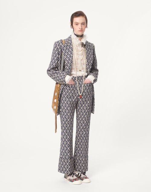 Valentino - Pantalón De Jacquard Toute La V - Noche/crema - Mujer - Pantalones Largos Y Cortos