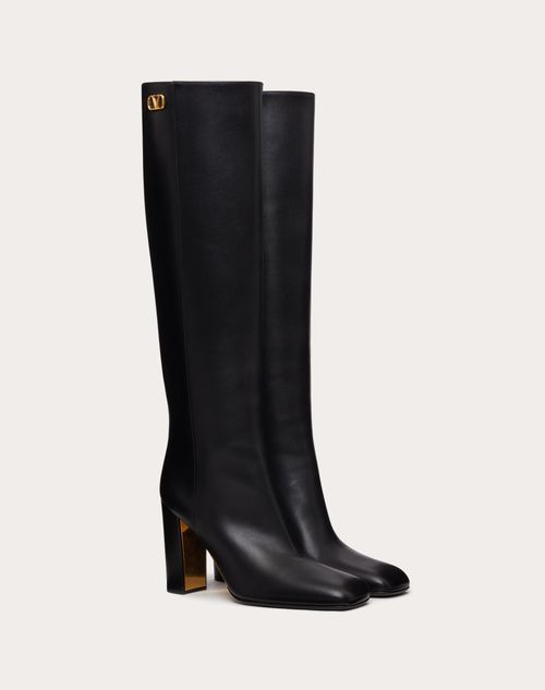 Valentino Garavani Golden Calfskin Boots 95mm Woman in Black | Valentino