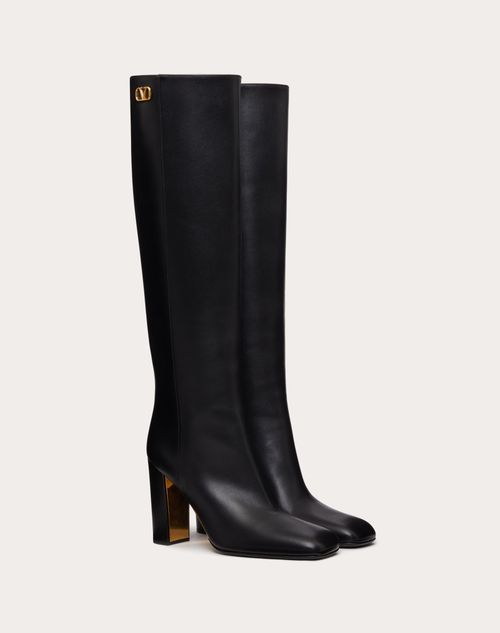 Valentino Garavani - Valentino Garavani Golden Walk Calfskin Boots 95mm - Black - Woman - Boots