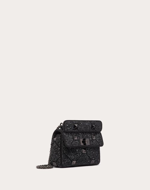 Valentino Garavani - Small Roman Stud The Shoulder Bag And Chain With Sparkling Embroidery - Black - Woman - Shoulder Bags