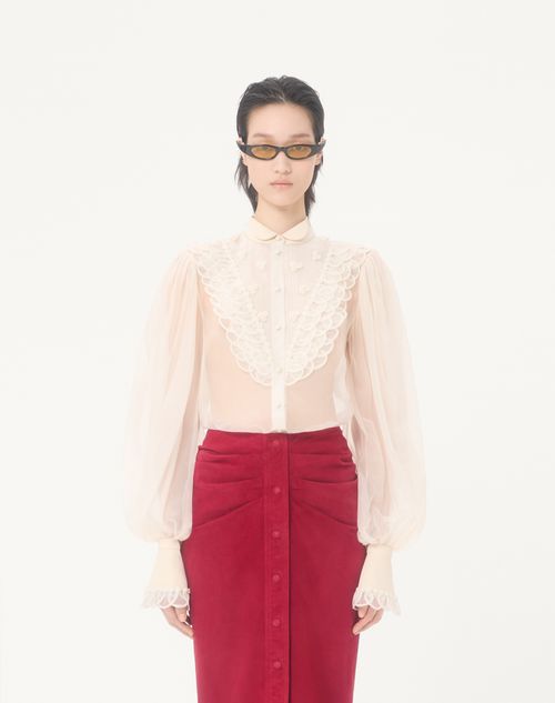 Valentino - Embroidered Organza Shirt - Vanilla - Woman - Shirts And Tops