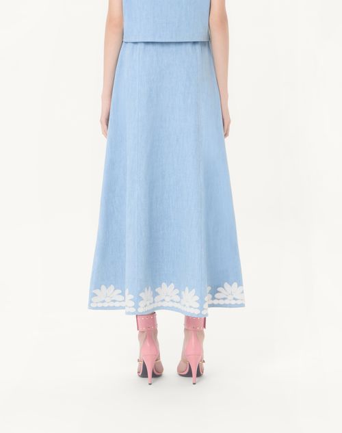 Valentino - Embroidered Denim Midi Skirt - Denim - Woman - Denim