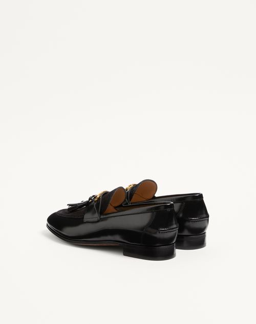 Valentino Garavani - Vaniteux Calfskin And Split Leather Loafer - Black - Man - Loafers And Drivers